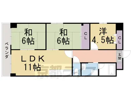東海道本線 桂川駅(京都) 徒歩9分 6階建 築34年(3LDK/2階)の間取り写真