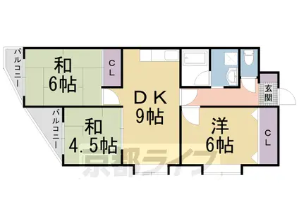東海道本線 桂川駅(京都) 徒歩9分 6階建 築34年(3LDK/3階)の間取り写真
