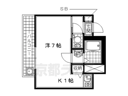 近鉄京都線 新田辺駅 徒歩5分 4階建 築33年(ワンルーム/3階)の間取り写真