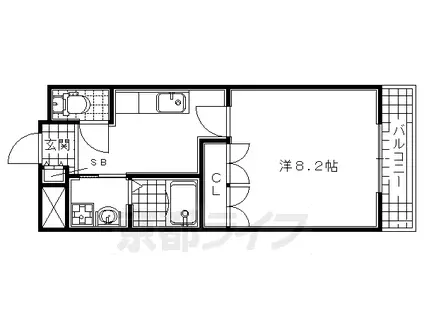近鉄京都線 三山木駅 徒歩6分 3階建 築17年(1K/3階)の間取り写真