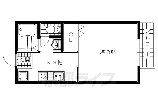 近鉄京都線 新田辺駅 徒歩4分 2階建 築28年(1K/1階)の間取り写真