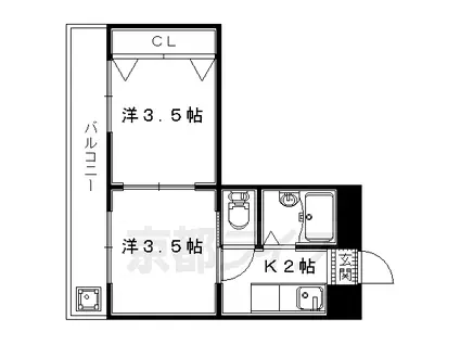 片町線 JR三山木駅 徒歩10分 4階建 築35年(2K/3階)の間取り写真