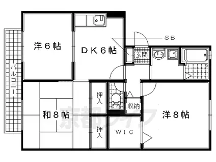片町線 京田辺駅 徒歩6分 3階建 築28年(3DK/3階)の間取り写真