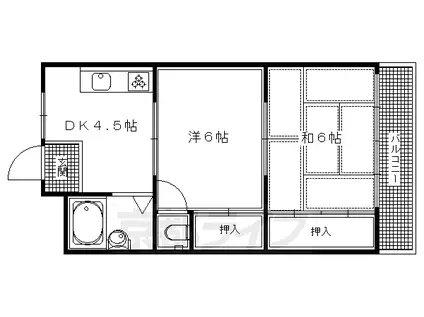 阪急電鉄京都線 西山天王山駅 徒歩15分 4階建 築38年(2DK/4階)の間取り写真
