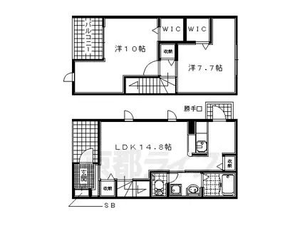片町線 松井山手駅 徒歩14分 2階建 築19年(2LDK/1階)の間取り写真
