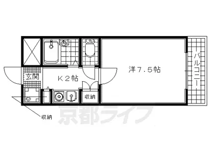 片町線 同志社前駅 徒歩1分 5階建 築32年(1K/1階)の間取り写真