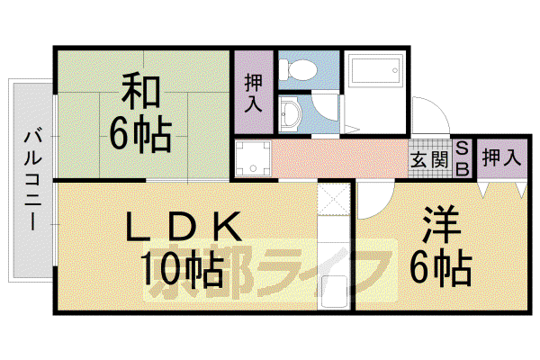 阪急電鉄京都線 西向日駅 徒歩18分 2階建 築33年(2LDK/1階)の間取り写真