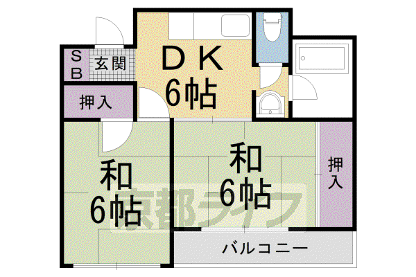 阪急電鉄京都線 東向日駅 徒歩7分 5階建 築54年(2DK/5階)の間取り写真