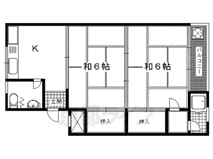 阪急電鉄京都線 西山天王山駅 徒歩9分 4階建 築54年(2K/4階)の間取り写真