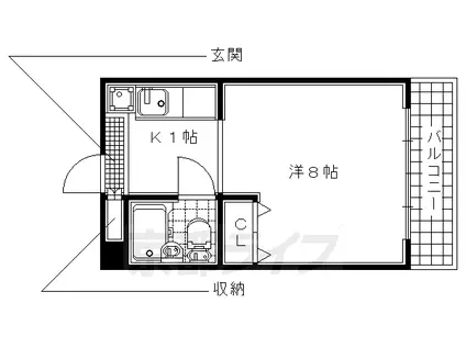 片町線 JR三山木駅 徒歩3分 3階建 築32年(1K/3階)の間取り写真