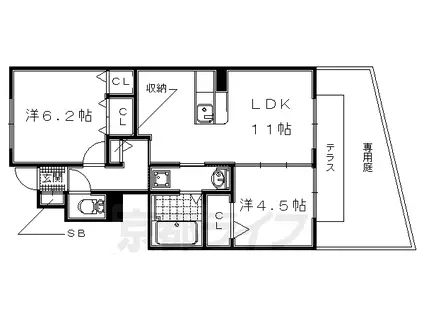 近鉄京都線 興戸駅 徒歩8分 2階建 築14年(2LDK/1階)の間取り写真