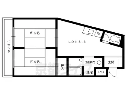 阪急電鉄京都線 西向日駅 徒歩4分 3階建 築38年(2DK/1階)の間取り写真