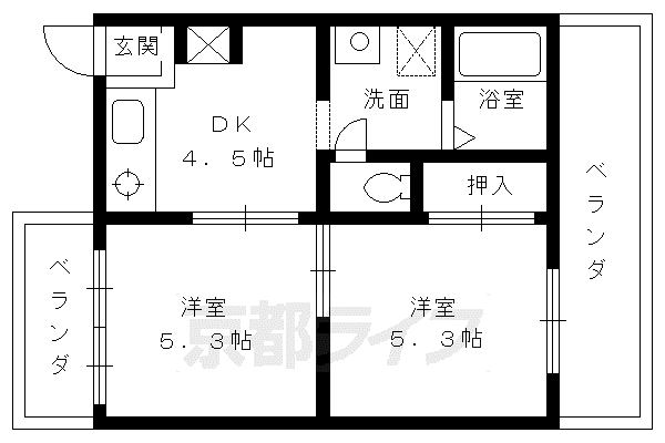 京阪電気鉄道京阪線 中書島駅 徒歩33分 2階建 築30年(2DK/1階)の間取り写真