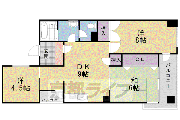 クエスト御池(3LDK/3階)の間取り写真