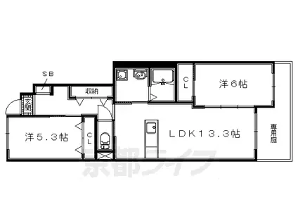 近鉄京都線 興戸駅 徒歩15分 2階建 築9年(2LDK/1階)の間取り写真