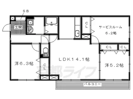 片町線 京田辺駅 徒歩5分 3階建 築8年(2SLDK/2階)の間取り写真