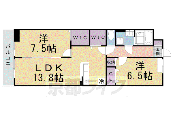近鉄京都線 近鉄宮津駅 徒歩4分 3階建 築7年(2LDK/3階)の間取り写真