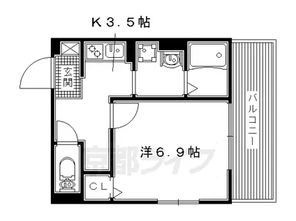 近鉄京都線 三山木駅 徒歩5分 3階建 築7年(1K/1階)の間取り写真