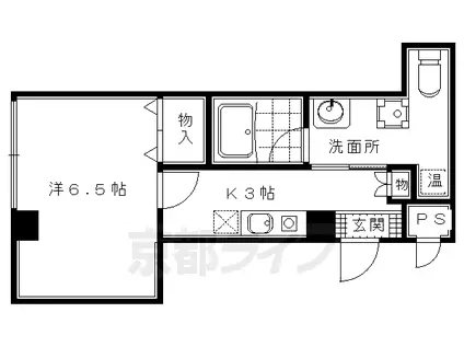 京都市烏丸線 烏丸御池駅 徒歩5分 5階建 築43年(1K/5階)の間取り写真