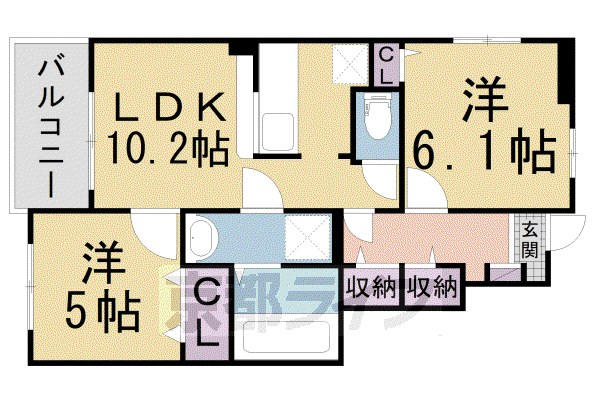近鉄京都線 近鉄宮津駅 徒歩7分 2階建 築7年(2LDK/1階)の間取り写真