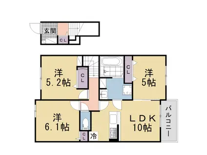 近鉄京都線 興戸駅 徒歩13分 2階建 築6年(3LDK/2階)の間取り写真