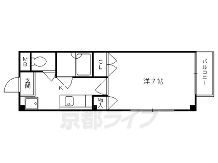 京福北野線 北野白梅町駅 徒歩15分 3階建 築39年(1K/2階)の間取り写真