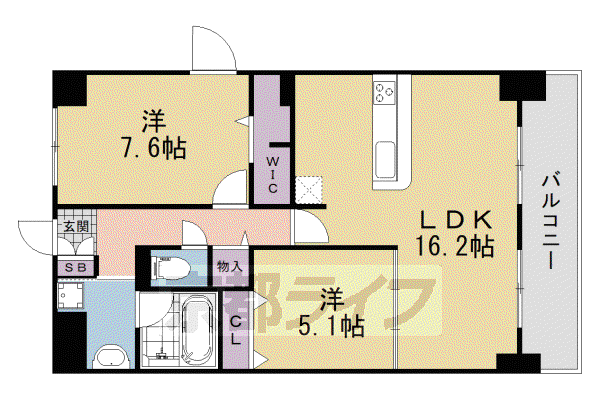 近鉄京都線 新田辺駅 徒歩4分 5階建 築4年(2LDK/2階)の間取り写真