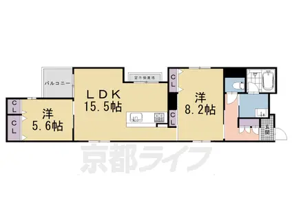 京都市烏丸線 四条駅(京都市営) 徒歩11分 4階建 築1年(2LDK/3階)の間取り写真