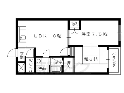 山陰本線 丹波口駅 徒歩10分 5階建 築37年(2LDK/4階)の間取り写真