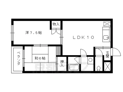 山陰本線 丹波口駅 徒歩10分 5階建 築37年(2LDK/3階)の間取り写真