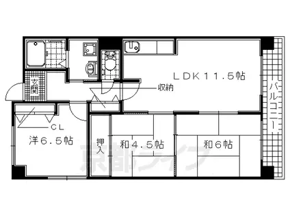 奈良線 城陽駅 徒歩4分 6階建 築31年(3LDK/2階)の間取り写真
