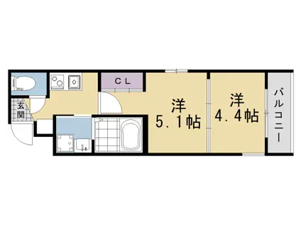 京都市烏丸線 北大路駅 徒歩28分 4階建 築1年(2K/4階)の間取り写真