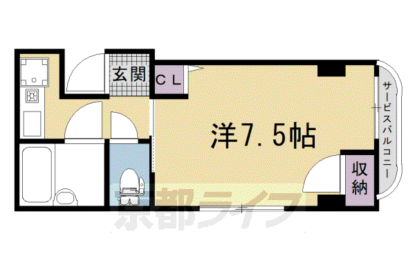阪急電鉄京都線 西京極駅 徒歩10分 6階建 築40年(1K/6階)の間取り写真