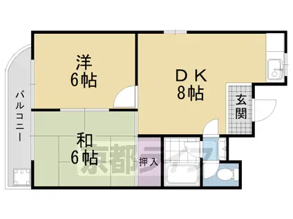 京阪電気鉄道宇治線 観月橋駅 徒歩7分 3階建 築39年(2DK/3階)の間取り写真