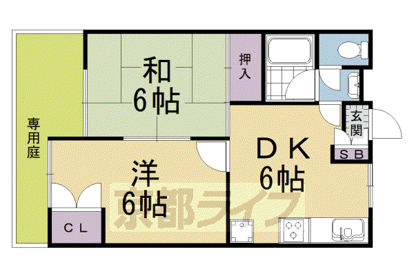 京阪電気鉄道宇治線 観月橋駅 徒歩7分 3階建 築39年(2DK/1階)の間取り写真