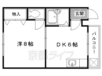 京都市烏丸線 北大路駅 徒歩6分 2階建 築29年(1DK/2階)の間取り写真