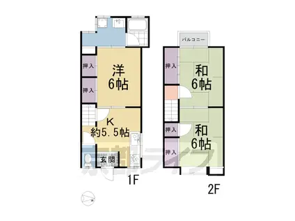 京都市烏丸線 くいな橋駅 徒歩10分 2階建 築50年(3DK)の間取り写真