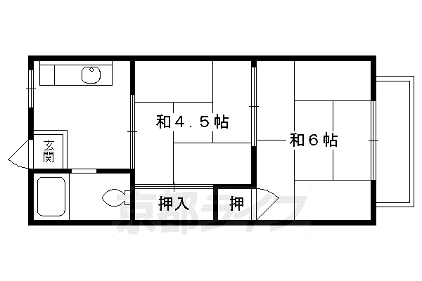近鉄京都線 向島駅 徒歩10分 2階建 築50年(2K/1階)の間取り写真