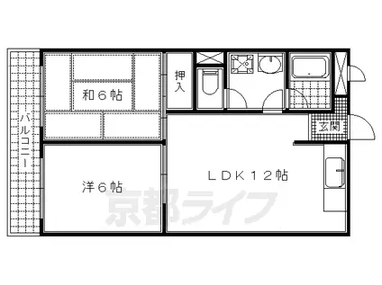 京阪電気鉄道京阪線 伏見桃山駅 徒歩27分 4階建 築36年(2LDK/3階)の間取り写真
