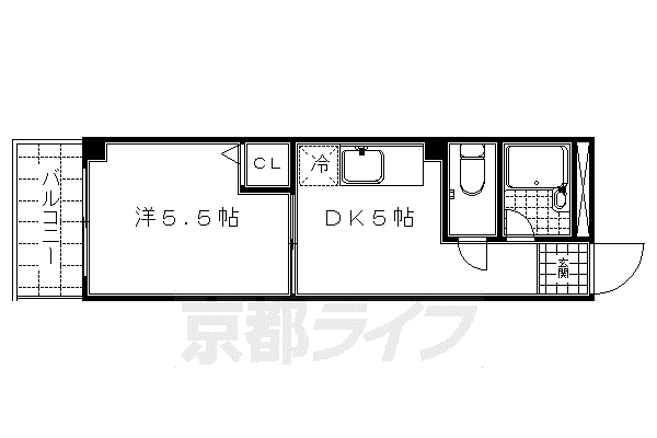 東海道本線 西大路駅 徒歩10分 4階建 築32年(1DK/2階)の間取り写真