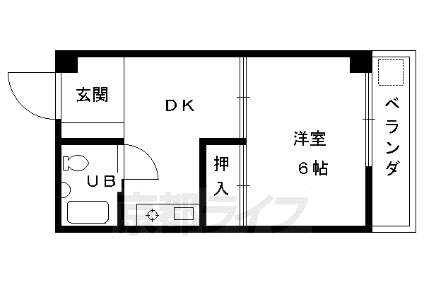 近鉄京都線 東寺駅 徒歩10分 5階建 築37年(1DK/5階)の間取り写真
