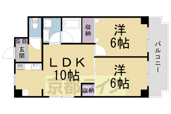 阪急電鉄京都線 西院駅(阪急) 徒歩10分 10階建 築37年(2LDK/6階)の間取り写真