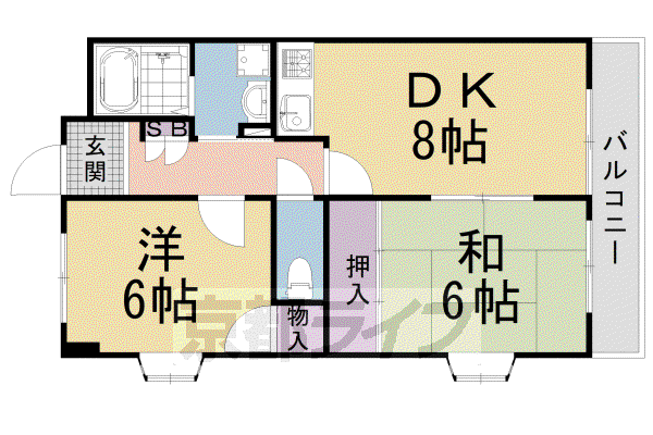 東海道本線 西大路駅 徒歩9分 4階建 築31年(2DK/2階)の間取り写真