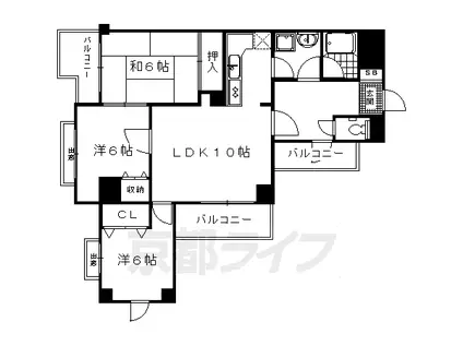 山陰本線 花園駅(京都) 徒歩7分 7階建 築34年(3LDK/5階)の間取り写真