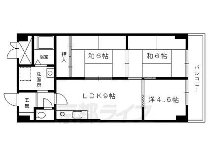 阪急電鉄京都線 西京極駅 徒歩4分 6階建 築46年(2LDK/3階)の間取り写真