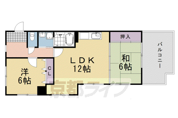 阪急電鉄嵐山線 上桂駅 徒歩10分 7階建 築30年(2LDK/4階)の間取り写真