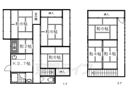 京都市烏丸線 北大路駅 徒歩4分 2階建 築86年(6K)の間取り写真