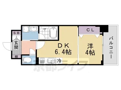山陰本線 円町駅 徒歩2分 7階建 新築(1DK/4階)の間取り写真