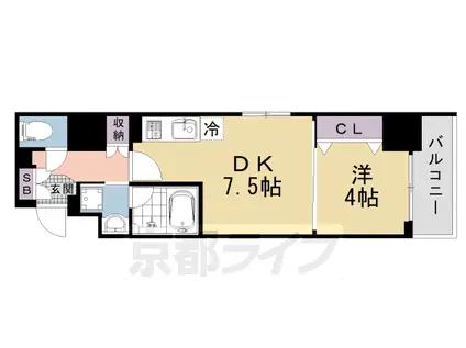 山陰本線 円町駅 徒歩2分 7階建 新築(1DK/3階)の間取り写真