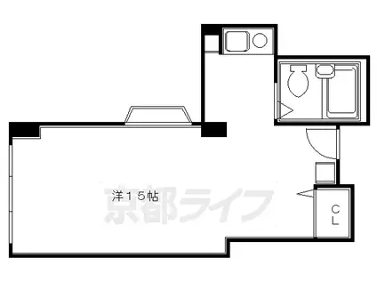 京都市烏丸線 烏丸御池駅 徒歩4分 5階建 築47年(1K/4階)の間取り写真